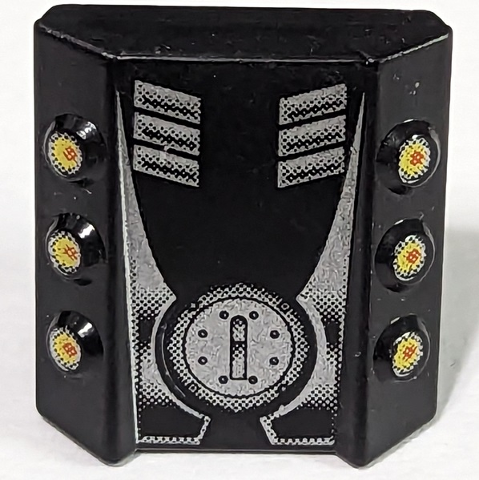 Brick, Modified 2 x 2 No Studs, Sloped with 6 Side Pistons Raised with Silver Engine Pattern