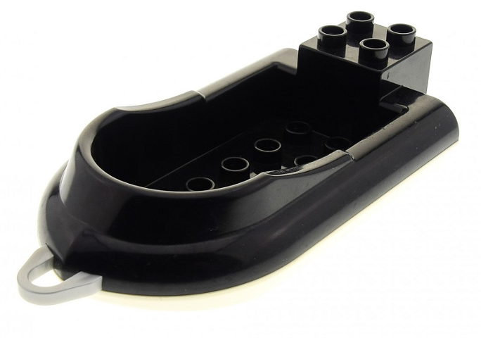 Duplo Boat, Curved Front with Raised Lip, 2 x 5 Studs Inside with Pearl Light Gray Tow Loop and White Bottom