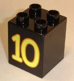 Duplo, Brick 2 x 2 x 2 with Number 10 Yellow Pattern