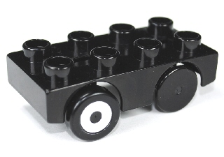 Duplo Car Base 2 x 4 with Black Wheels with 2 Silver Hubs Pattern