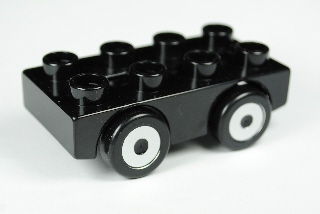 Duplo Car Base 2 x 4 with Black Wheels with 4 Silver Hubs Pattern