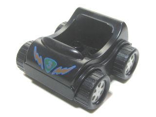 Duplo Car with Molded Pearl Light Gray Wheels and Black Treaded Tires and Printed Orange Number 3 on Green Triangle, Lightning Bolts Pattern