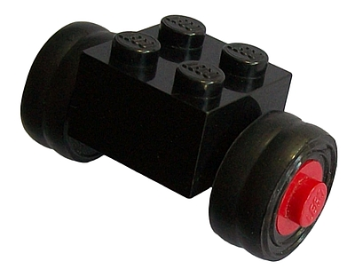 Brick, Modified 2 x 2 with Red Wheels for Dually Tire with Black Tires Smooth Small Dually (3137c02 / 7b)