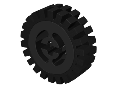 Wheel with Split Axle Hole with Black Tire 24mm D. x 8mm Offset Tread - Interior Ridges (3482 / 3483)