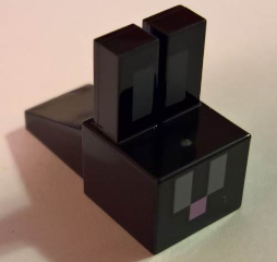 Creature Head Pixelated with Long Ears with Dark Bluish Gray Auricles, Light Bluish Gray Eyes, and Bright Pink Nose Pattern (Minecraft Rabbit)