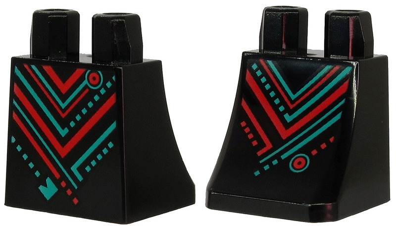 Lower Body, Skirt with Dark Turquoise and Red Stripes, Rectangles and Circles Pattern