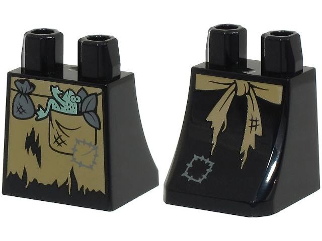 Lower Body, Skirt with Dark Tan Tattered Apron with Sand Green Frog and Dark Bluish Gray Leaves in Pocket, Pouch and Patches Pattern (BAM)