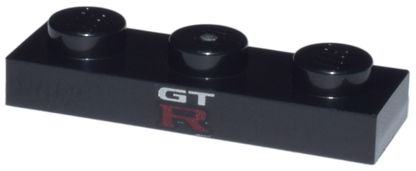 Plate 1 x 3 with White 'GT' and Red Capital Letter R Pattern