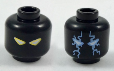 Minifigure, Head Dual Sided Alien with White Eyes with Yellow Outline / Sand Blue Electricity Pattern