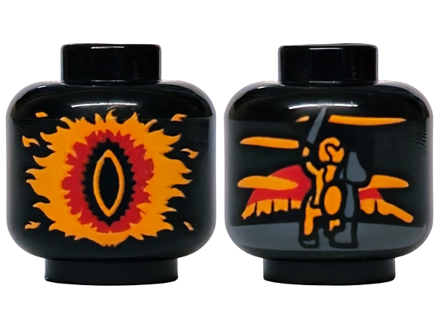 Minifigure, Head without Face with Eye of Sauron in Orange and Red Flames, King Theoden with Sword and Horse Pattern (Palantír, Palantir)