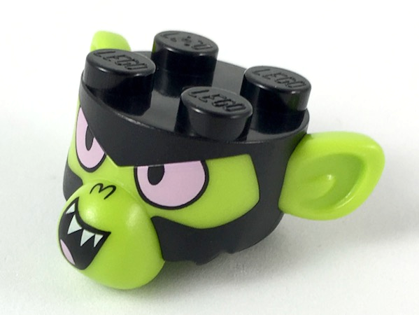 Minifigure, Head, Modified Mojo Jojo with Lime Ears and Face, Pink Eyes Pattern