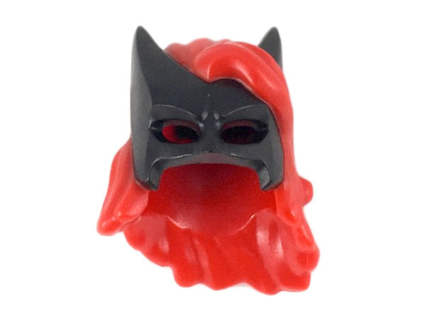 Minifigure, Hair Combo, Hat with Hair, Batman Cowl with Long Red Hair with Bangs Pattern