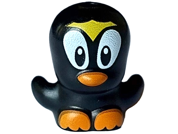 Bird, Chick with Open Wings with Large Black and White Eyes, Yellow Crest, Orange Beak and Feet Pattern (Sonic the Hedgehog Pecky / Penguin)