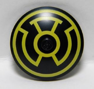 Dish 4 x 4 Inverted (Radar) with Solid Stud with Yellow Lantern Sinestro Logo Pattern
