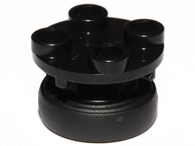 Plate, Round 2 x 2 Thin with Rotation Stem with Black Tire 14mm D. x 4mm Smooth Small Single (40145 / 59895)