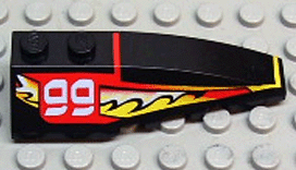 Wedge 6 x 2 Right with Stylized White '99' on Red Background, Yellow Flames Pattern