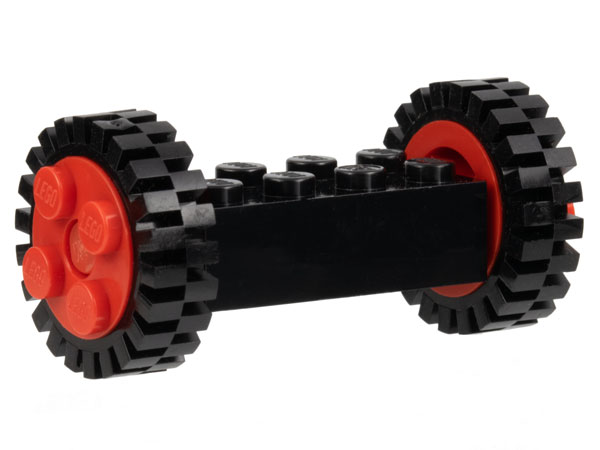 Brick, Modified 2 x 4 with Red Wheels FreeStyle and Red Pins with 2 Black Tire 24mm D. x 8mm Offset Tread - Interior Ridges (4180c02 / 3483)