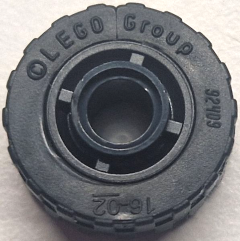 Wheel 11mm D. x 8mm with Center Groove, 4 Spokes with Black Tire 17.5mm D. x 6mm with Shallow Staggered Treads - Band Around Center of Tread (42610 / 92409)