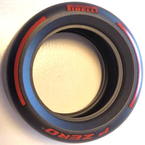 Tire 81.6mm D. x 44mm Smooth with Red 'PIRELLI', 'P ZERO' and Arcs Pattern