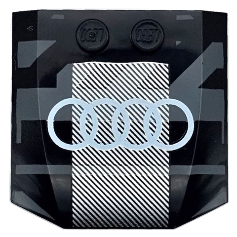 Wedge 4 x 4 x 2/3 Triple Curved with White Audi Logo on Dark Bluish Gray and Silver Stripes Pattern