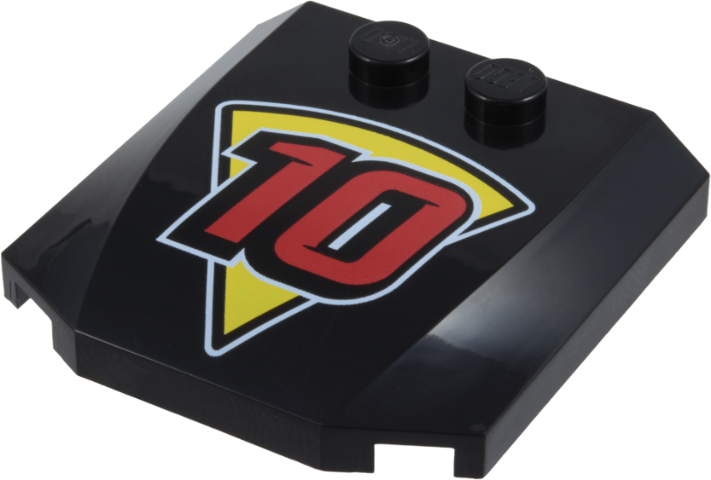 Wedge 4 x 4 x 2/3 Triple Curved with Yellow Pizza Slice and Red Number 10 with White Outlines Pattern