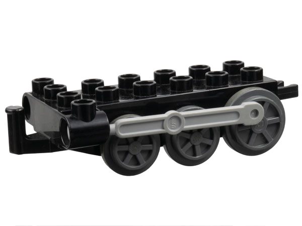 Duplo, Train Steam Engine Chassis with Light Bluish Gray Drive Rod, Dark Bluish Gray Wheels, and Black Tow Hook