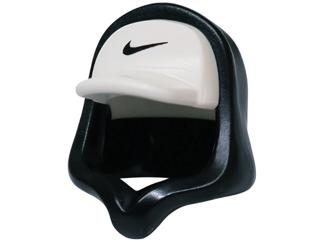 Minifigure, Headgear Hood Hoodie with Molded White Cap and Printed Black Nike Swoosh Logo Pattern