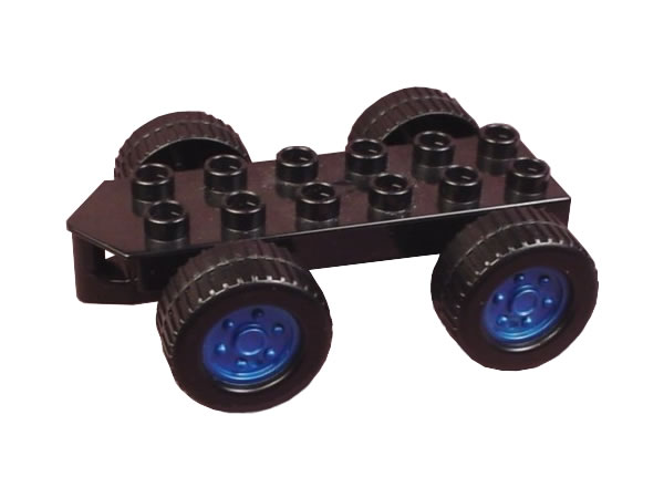 Duplo Car Base 2 x 6 with Four Black Wheels and Pearl Blue Hubs