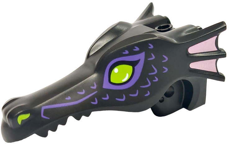 Dragon Head (Disney Princess) Jaw with Lime Eyes and Nostrils, Dark Purple Scales and Bright Pink Ears Pattern