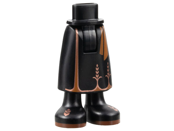 Mini Doll Hips and Skirt Long with Molded Reddish Brown Legs / Boots and Printed Black Boots, Dark Orange Sash, Copper Grain Pattern - Thick Hinge