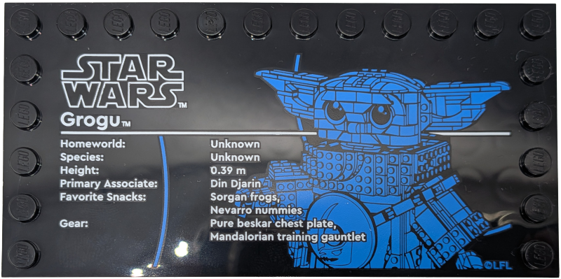 Tile, Modified 6 x 12 with Studs on Edges with Star Wars Logo and 'Grogu' Pattern