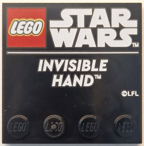 Tile, Modified 4 x 4 with Studs on Edge with LEGO Star Wars Logo and White 'INVISIBLE HAND' Pattern