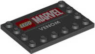 Tile, Modified 4 x 6 with Studs on Edges with Marvel Logo and 'VENOM' Pattern