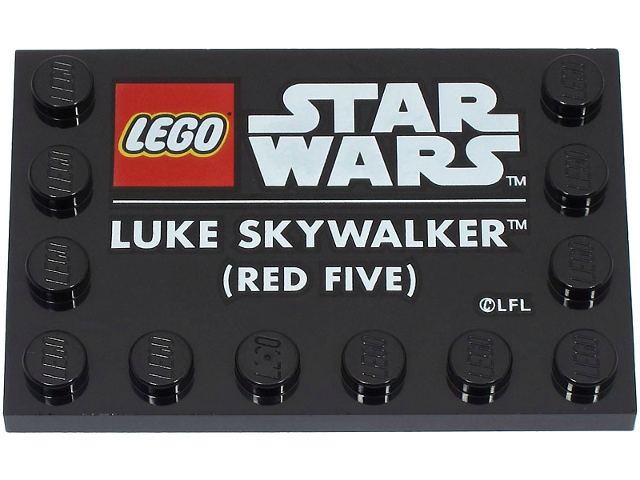 Tile, Modified 4 x 6 with Studs on Edges with LEGO Star Wars Logo and White 'LUKE SKYWALKER (RED FIVE)' Pattern