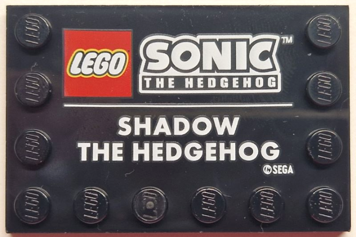 Tile, Modified 4 x 6 with Studs on Edges with LEGO Sonic the Hedgehog Logo and White 'SHADOW THE HEDGEHOG' Pattern