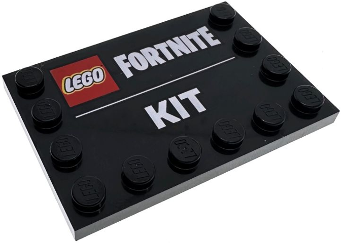 Tile, Modified 4 x 6 with Studs on Edges with LEGO Fortnite Logo and White 'KIT' Pattern