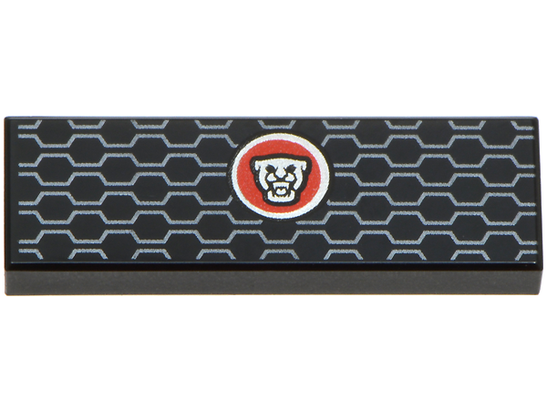 Tile 1 x 3 with Silver and Red Jaguar Logo and Dark Silver Honeycomb Air Vent Pattern