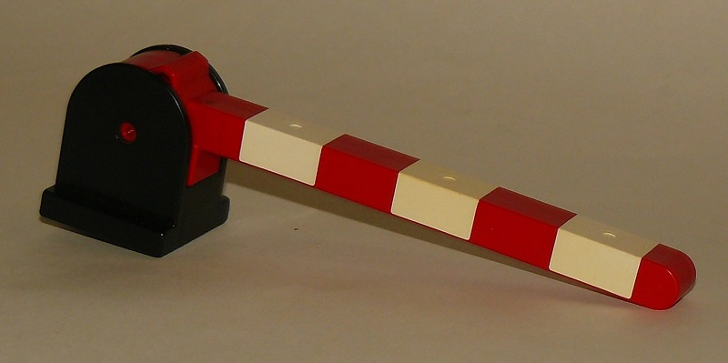 Duplo, Train Crossing Gate Base with Red Duplo, Train Crossing Gate Crossbar with Small Handle with White Stripes Pattern (6405 / 6406bpb01)