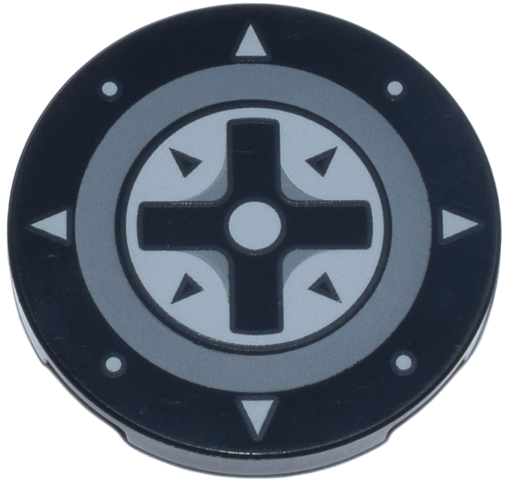 Tile, Round 3 x 3 with Dark Bluish Gray and Light Bluish Gray Game Controller Directional Pad (D-pad) and Compass Points Pattern