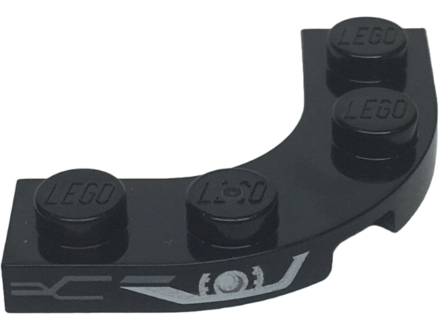 Plate, Round Corner 3 x 3 with 2 x 2 Curved Cutout with Silver and White Headlight and Dark Silver Grille Lines Pattern Model Left Side