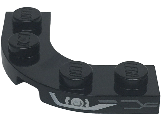 Plate, Round Corner 3 x 3 with 2 x 2 Curved Cutout with Silver and White Headlight and Dark Silver Grille Lines Pattern Model Right Side