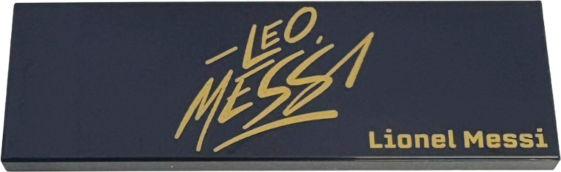 Tile 2 x 6 with Gold 'LIONEL MESSI' and 'LEO MESSI' Signature Pattern