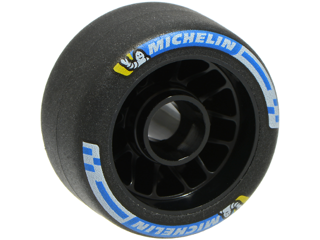 Wheel 24 x 13.4 with Pin Hole with Molded Black Hard Rubber Tire with Smooth Surface and Printed Blue and White Michelin Logo Pattern