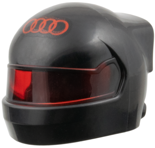 Minifigure, Headgear Helmet Formula 1 with Molded Trans-Red Visor and Printed Red 4 Circles Audi Logo Pattern