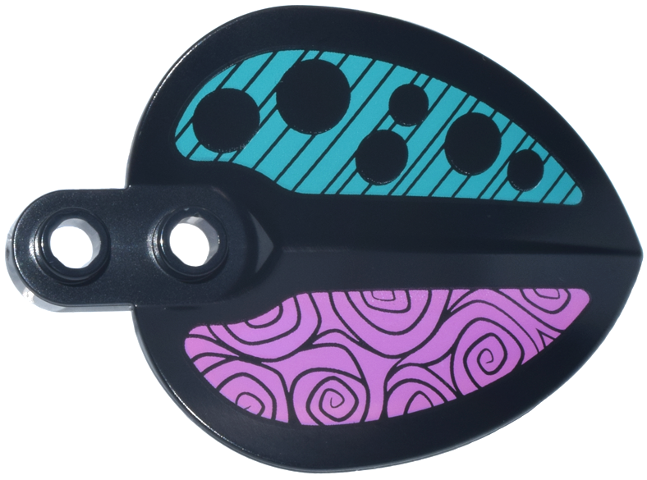 Plant Plate, Round 1 x 2 with Pointed Leaf with Dots and Lines on Dark Turquoise and Swirls on Dark Pink Background Pattern