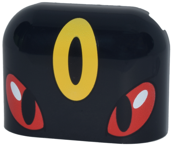 Brick, Round Corner 3 x 4 Double without Studs with Red Eyes with White Glints and Yellow Oval Pattern (Pokémon Umbreon Face)