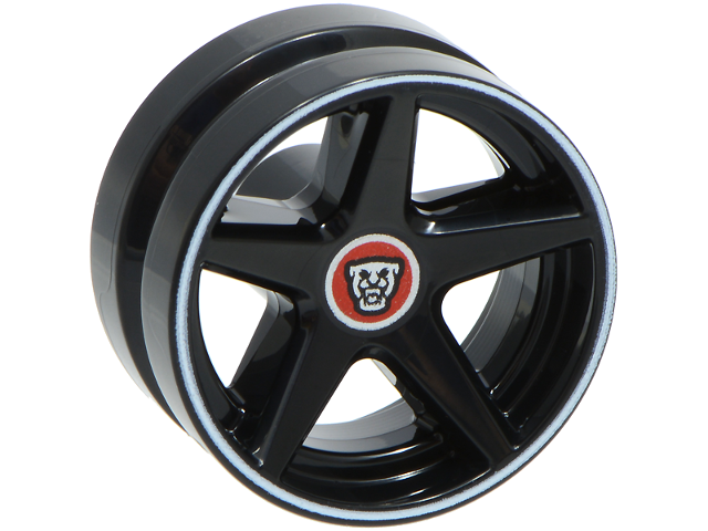 Wheel 21mm D. x 11mm with 5 Spokes with Silver and Red Jaguar Logo and White Rim Edge Pattern