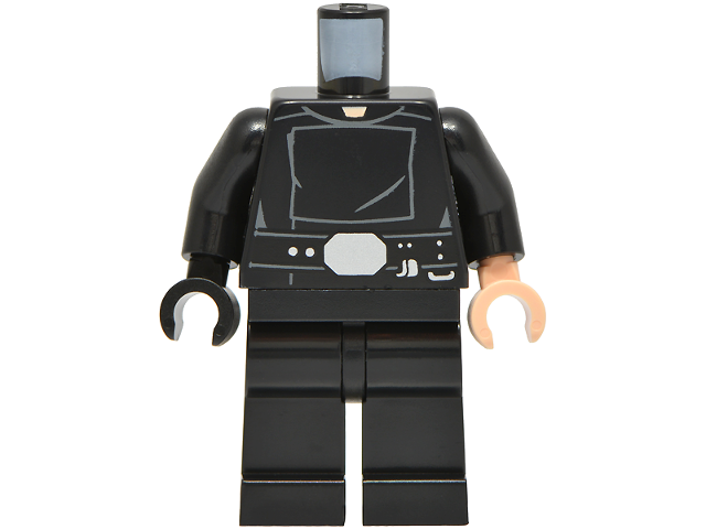 Body SMART Minifigure, Torso with Black Hips and Legs with SW Jedi Robe with Belt with Silver Accessories Pattern / Black Arms / Light Nougat Hand Left / Black Hand Right