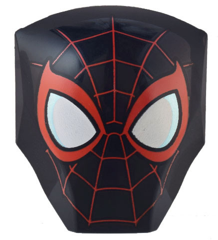 Large Figure Armor, Smooth with 2 x 2 Round Brick Attachment with Red Webbing, Large White Eyes with Metallic Light Blue Edges and Red Borders Pattern (Miles Morales Spider-Man Head)