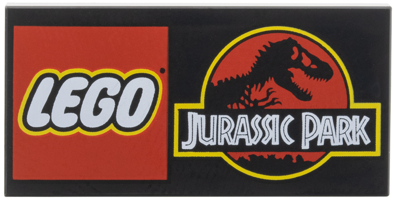 Tile 2 x 4 with LEGO Jurassic Park Logo with White Font Pattern